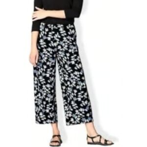 J. Jill Wearever Collection Blue White Floral Print Cropped Wide Leg Pants XS‎